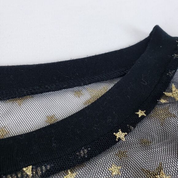 Celestial Grunge Sheer Mesh Top Womens XL? Glitter Stars Oversized Black Goth - Picture 7 of 7
